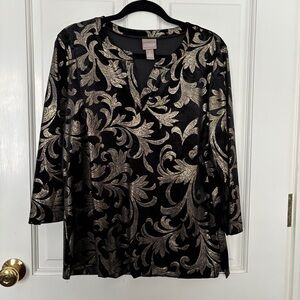 NWOT Chico's Elegant Black and Gold Blouse